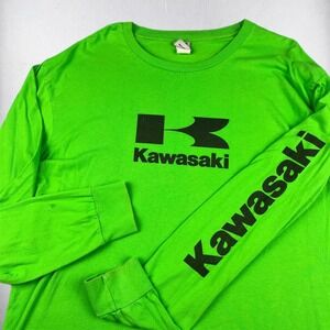 Kawasaki T Shirt Mens XL Green Long Sleeve Graphic Logo Moto Racing Tee